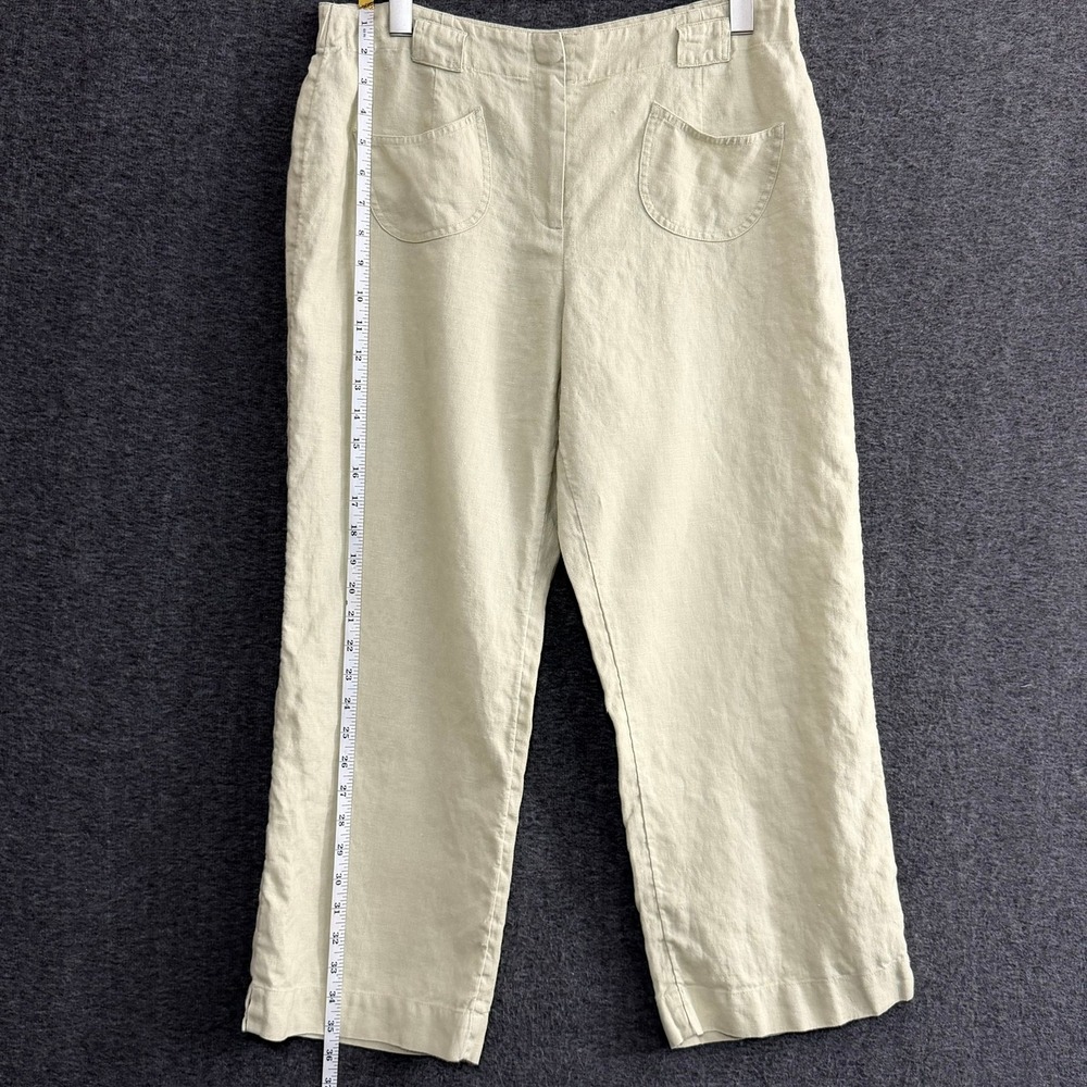 J. Jill Women Pants 10 Pale Lime Green 100% Linen Coastal Minimalist Lagenlook - Picture 3 of 9